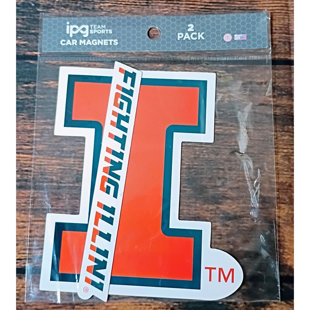 Illinois Fighting Illini Car Magnets 2 Pack Block I Logo‎ IPG Team Sports NEW